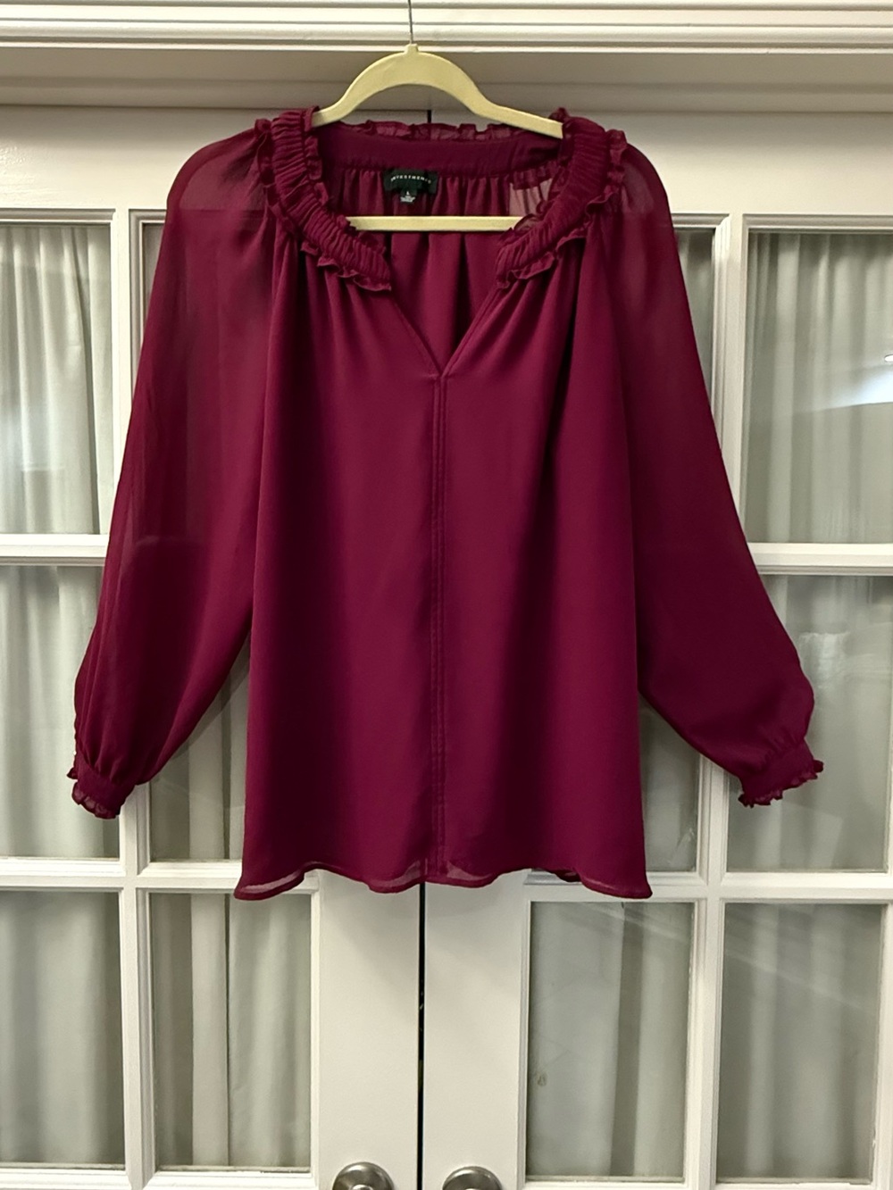 Investments Ruffle-Neck Blouse in Berry